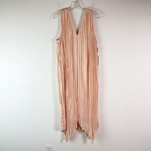 Nordstrom NWT Women's Pleated Georgette Sheath Midi Dress Beige Bisque Size S - Picture 1 of 4